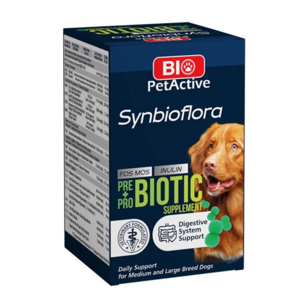 Bio PetActive Synbioflora Pre+Probiotics for Medium & Large Breed Dogs 60chewable tablets - Shopivet.com