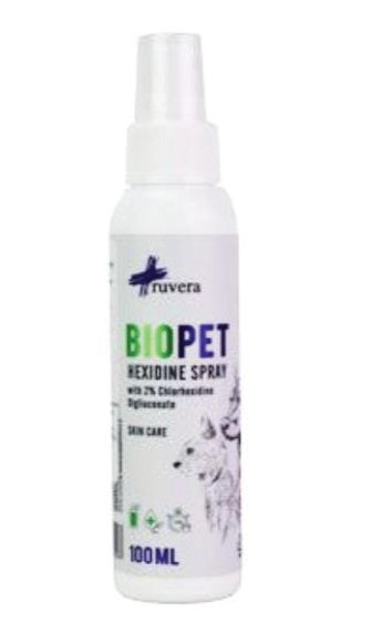 Biopet Hexidine Spray 100ml for the treatment of damaged skin in dogs and cats - Shopivet.com