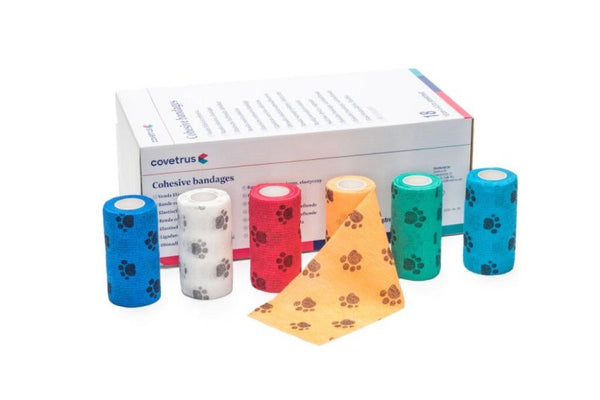 Cohesive Bandages, 10 cm x 4.5m (stretched), mixed colors with prints 18 rolls - Shopivet.com