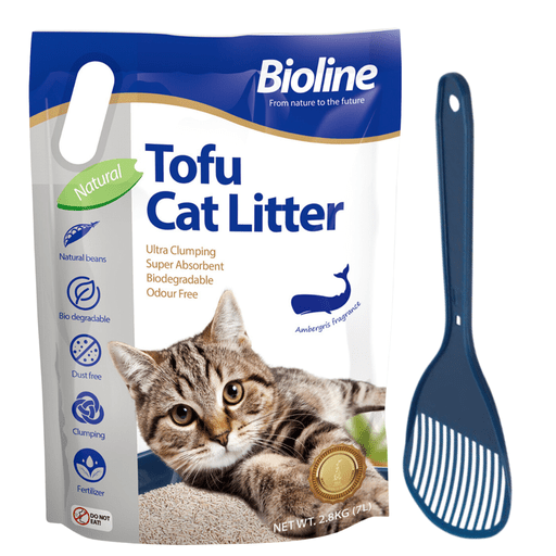 Combo Offer - Bioline Tofu Cat Litter 7L - Ambergris Fragrance+Moderna Cat Litter Scoop - Shopivet.com