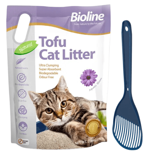 Combo Offer - Bioline Tofu Cat Litter 7L - Aquatic Bloom Fragrance+Moderna Cat Litter Scoop - Shopivet.com