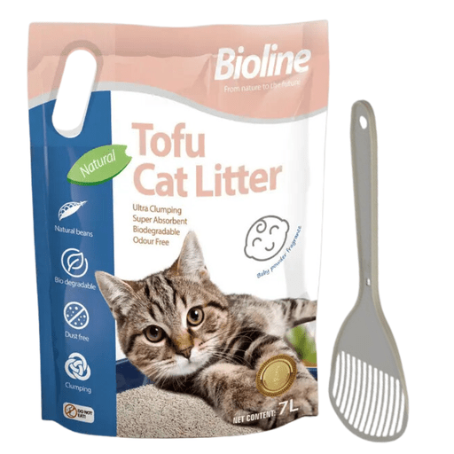 Combo Offer - Bioline Tofu Cat Litter 7L - Baby Powder Fragrance+Moderna Cat Litter Scoop - Shopivet.com