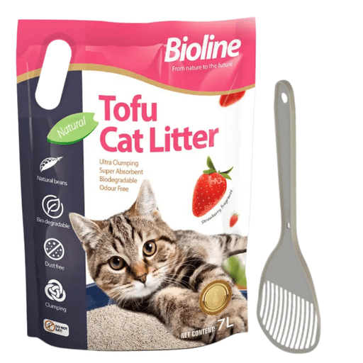 Combo Offer - Bioline Tofu Cat Litter 7L - Strawberry Fragrance+Moderna Cat Litter Scoop - Shopivet.com