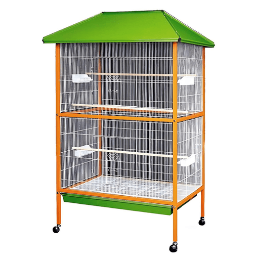 Dayang Bird Cage (A01) - 107 x 88.5 x 170cm - Wire: White + Frame: Orange - Shopivet.com