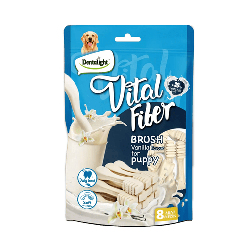 Dentalight 2.7" Vital Fiber Brush Dog Snack - 8pcs With 20% goat's milk powder [Vanilla flavour] - 80g - Shopivet.com