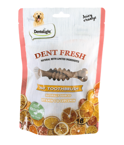 Dentalight 3" Dent Fresh 360° Toothbrush Dog Treat 150g (18pcs) - Orange - Shopivet.com