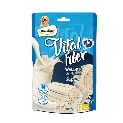 Dentalight 3" Vital Fiber Wellbar Dog Snack - 12pcs With 20% goat's milk powder, [Vanilla flavour] - 80g - Shopivet.com