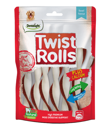 Dentalight 5" Twist Rolls Medium Dog Treats 100g - Beef Flavour - Shopivet.com