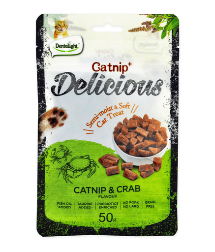 Dentalight Catnip+ Semi Moist & Soft Cat Treat 50g - Catnip & Crab - Shopivet.com