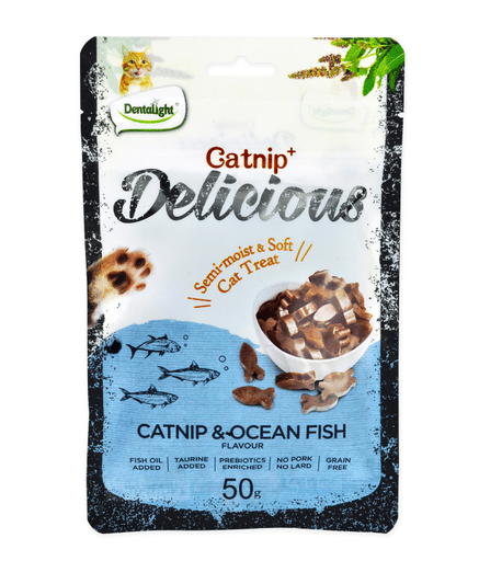 Dentalight Catnip+ Semi Moist & Soft Cat Treat 50g - Catnip & Oceanfish Flavour - Shopivet.com