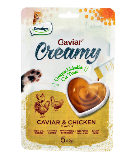Dentalight Caviar+ Creamy Lickable Cat Treat 5pcs x 10g - Caviar & Chicken Flavour - Shopivet.com