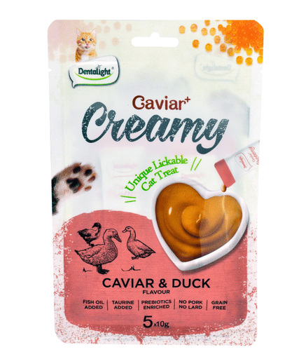 Dentalight Caviar+ Creamy Lickable Cat Treat 5pcs x 10g - Caviar & Duck Flavour - Shopivet.com