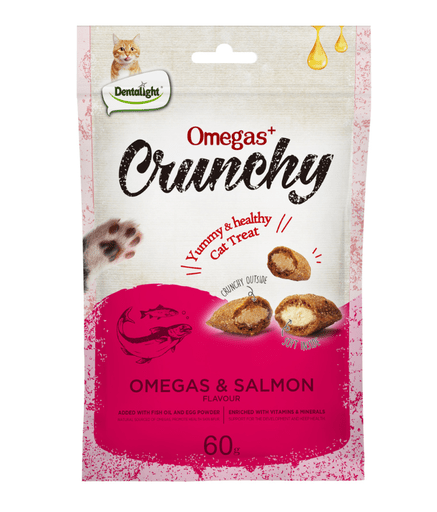 Dentalight Omegas+ Crunchy Cat Treat 60g - Omegas & Salmon Flavour - Shopivet.com