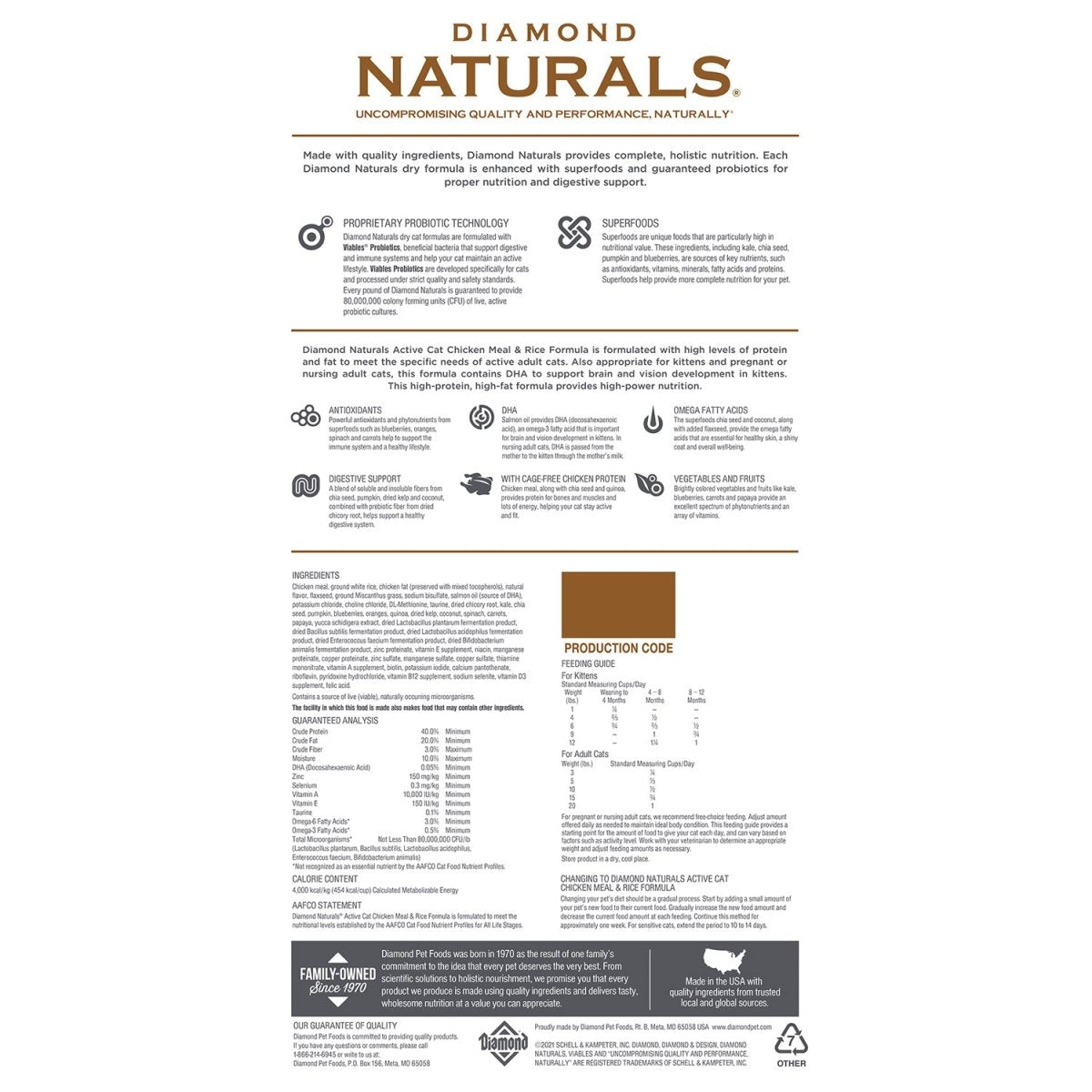 Diamond Naturals Active Cat Chicken Meal & Rice Formula - 2.72kg(6lbs) - Shopivet.com