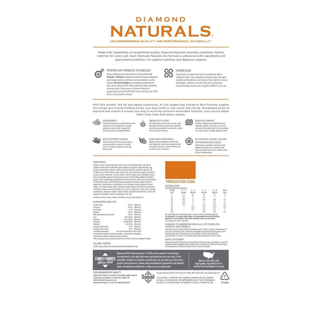 Diamond Naturals All Life stages Dog Chicken & Rice Formula - 15 Kg (33 lbs) - Shopivet.com