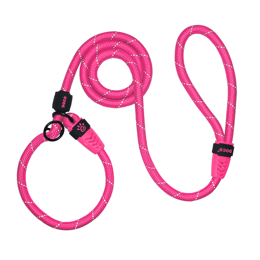 DOCO® Reflective Rope Leash Ver.2 - Slip On Collar Leash 5ft Ø13mm 120cm+30cm(L) R.Pink - Shopivet.com