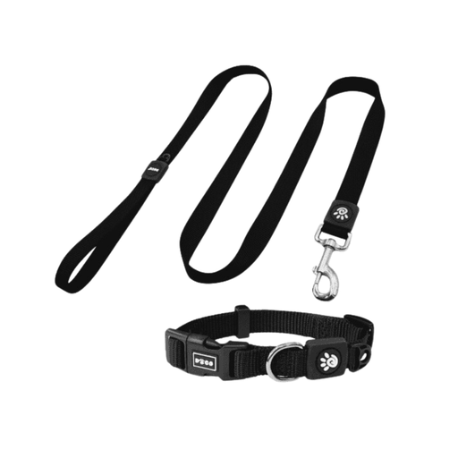 DOCO® Signature Nylon Collar+Nylon Leash - 4ft (DCSN002+1048) - Black, Sizes - XS - Shopivet.com