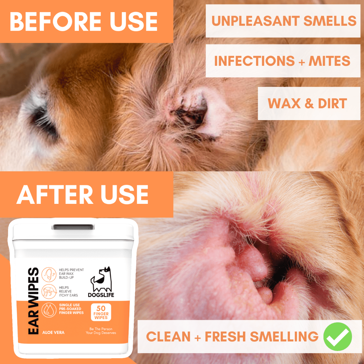 DogsLife Ear Wipes Aloe Vera Dog 50pcs - Shopivet.com