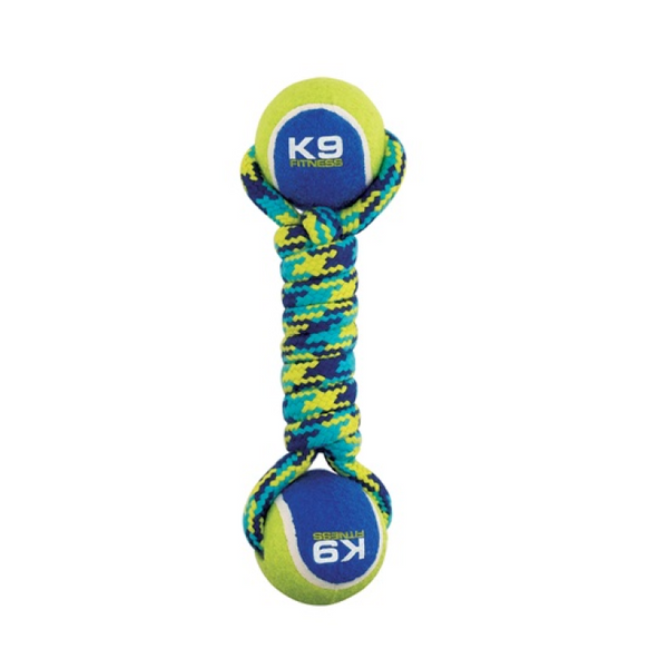 K9 Fitness by Zeus Double Tennis Ball Rope Dumbbell - Medium - 6.35 cm