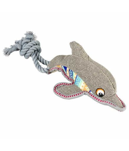 Duvo+ Canvas Dolphin with Rope 46x14x11cm, Grey - Shopivet.com