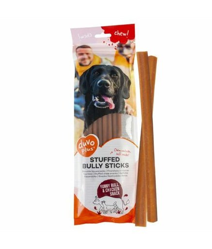 Duvo+ Chew! Stuffed Bully Sticks 25,4cm - 4pcs - 208g, Brown - Shopivet.com