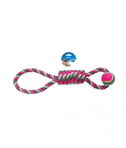 Duvo+ Tug Toy Knotted Cotton Pendulum & Tennis Ball 53cm - Grey / Pink - Shopivet.com