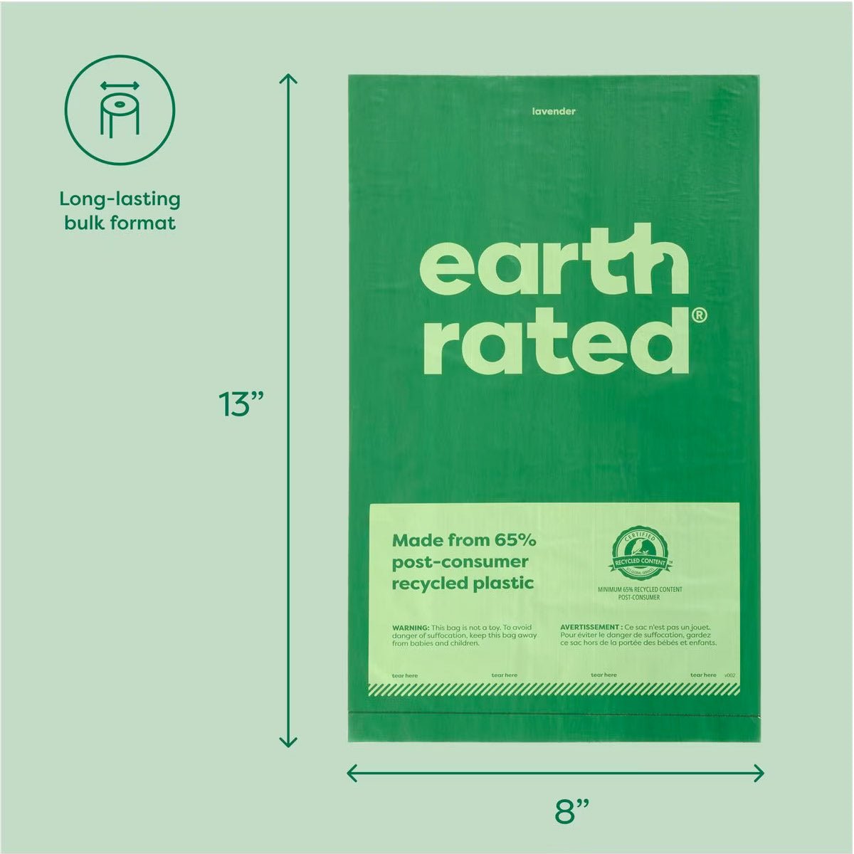 Earth Rated Dog Poop Bags – Bulk Single Roll ( 300 Bags) - Lavender - Shopivet.com
