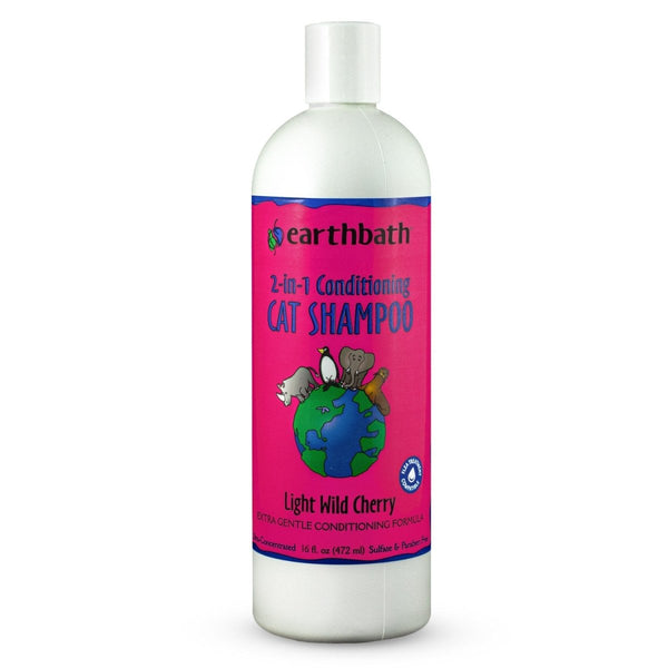 earthbath® 2 - in - 1 Conditioning Cat Shampoo, Light Wild Cherry, Extra Gentle Conditioning Formula, Made in USA, 16 oz - Shopivet.com