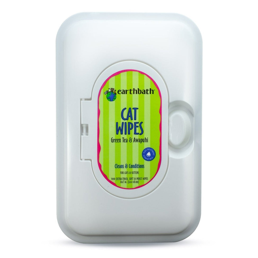 earthbath® Cat Grooming Wipes with Awapuhi, Green Tea, Cleans & Conditions, 100 ct re - sealable container - Shopivet.com