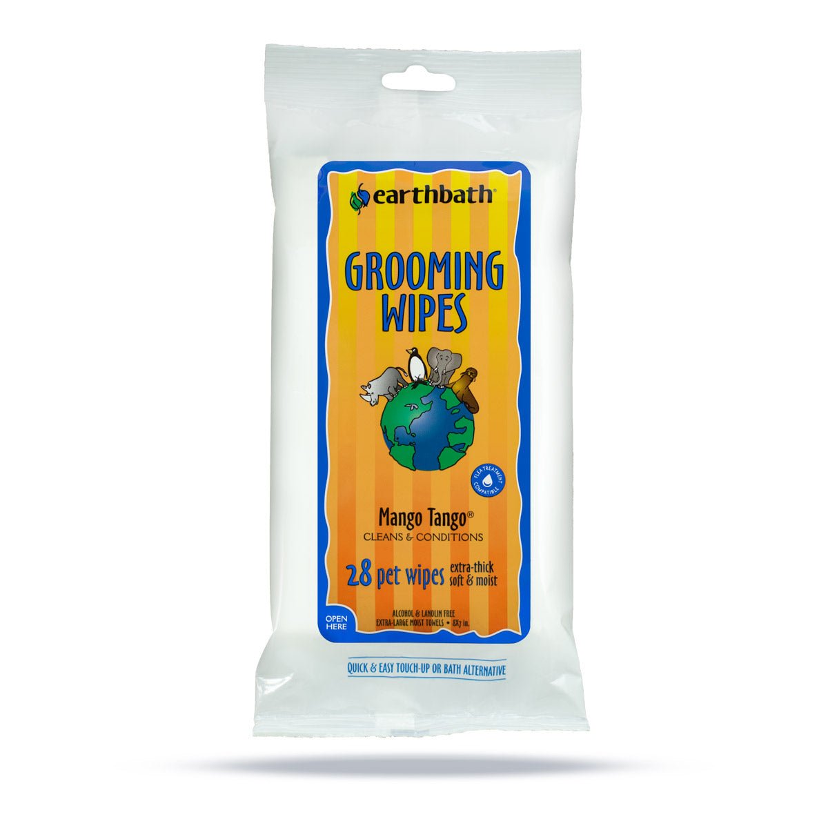 earthbath® Grooming Wipes – Extra - thick & extra Large, Mango Tango, 28 ct - Shopivet.com