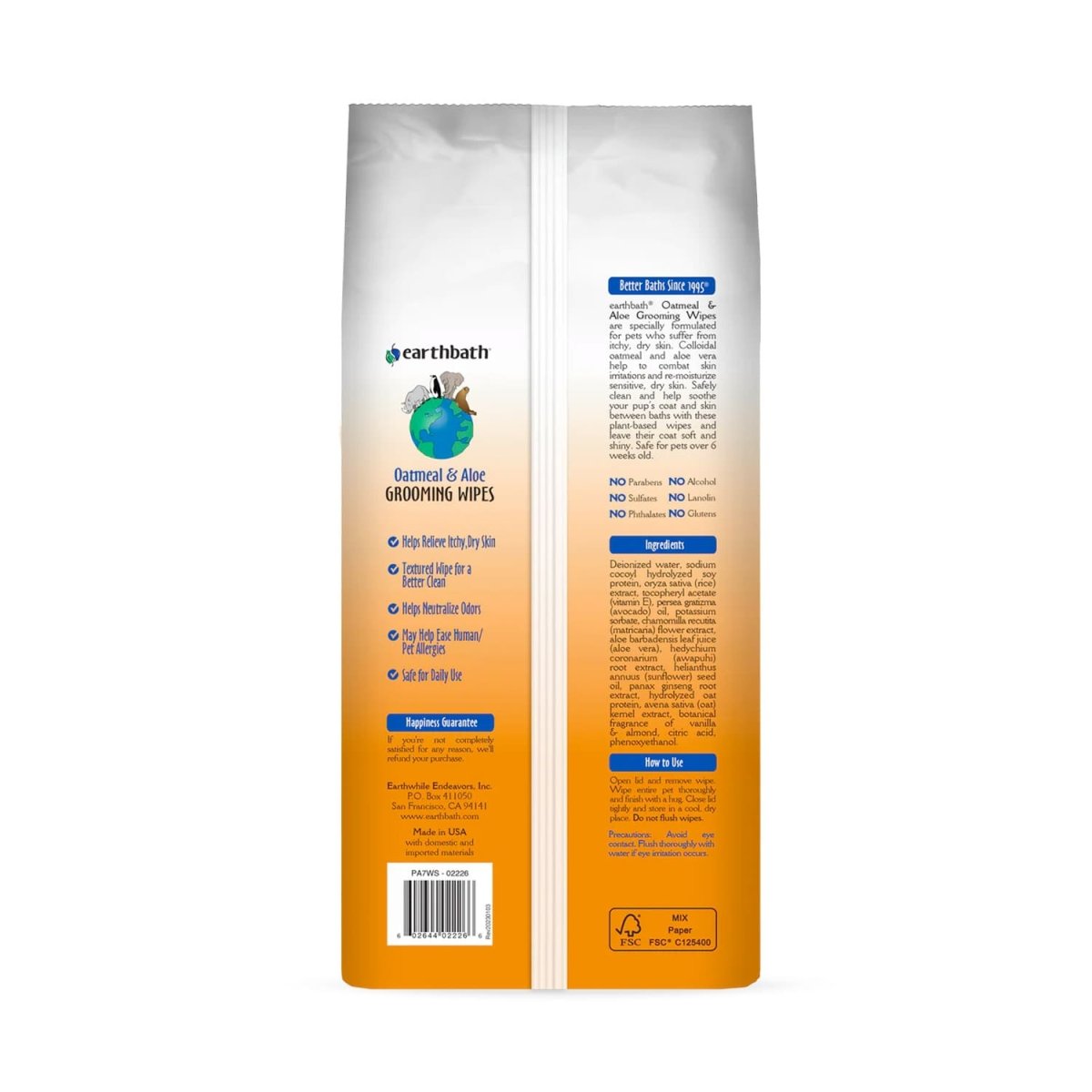 Earthbath Grooming Wipes – Oatmeal & Aloe 100 ct - Shopivet.com