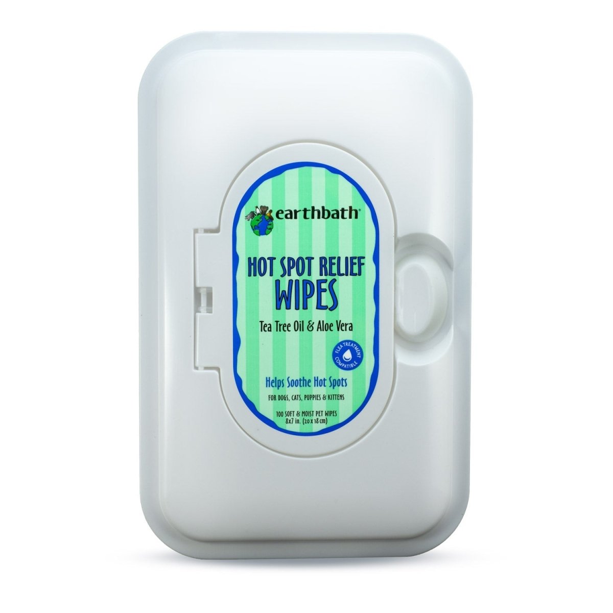 earthbath® Hot Spot Wipes Tea Tree Oil & Aloe Vera, 100 ct re - sealable container - Shopivet.com