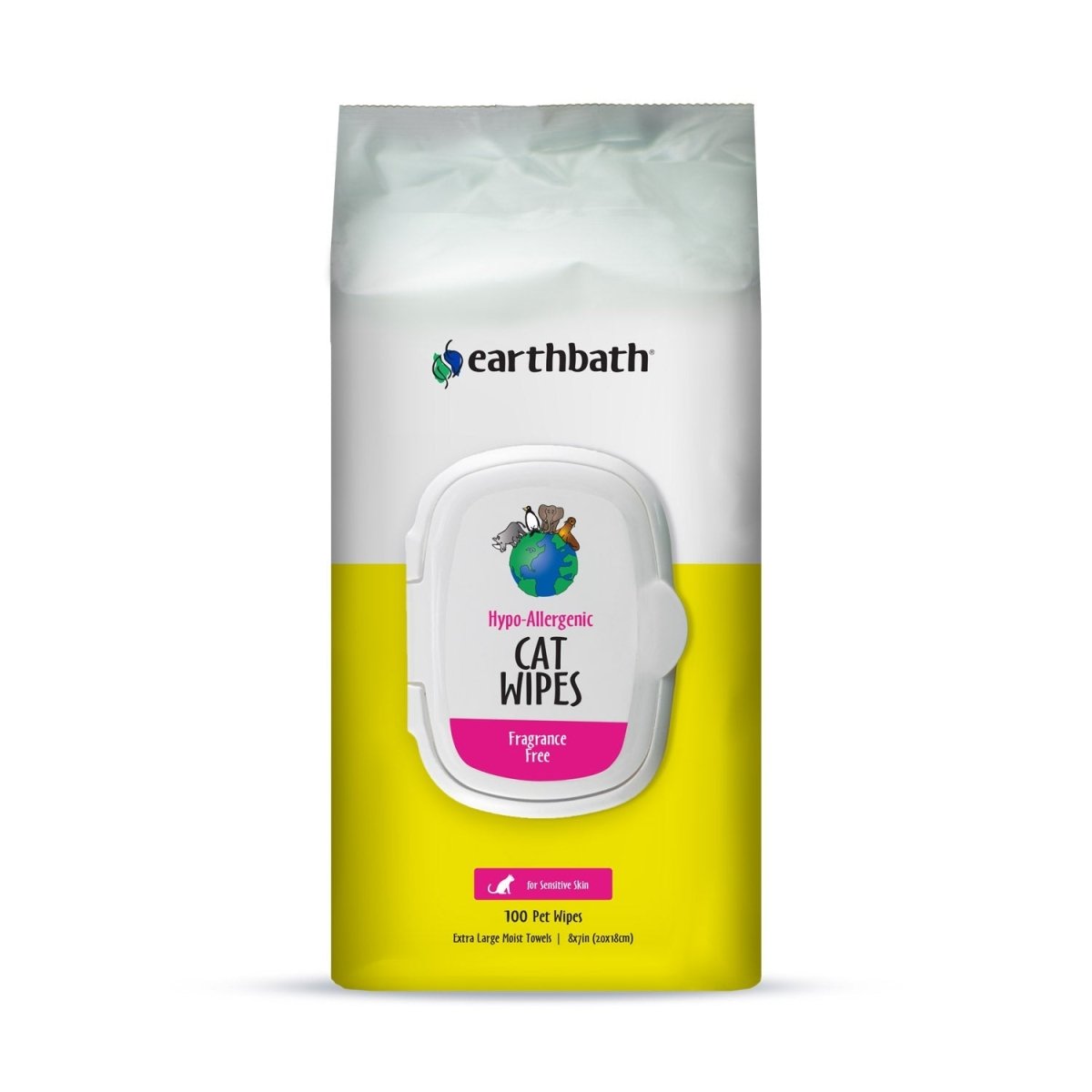 earthbath® Hypo - Allergenic Cat Grooming Wipes, Fragrance Free, Cleans & Conditions, 100 ct plant - based wipes in re - sealable pouch - Shopivet.com