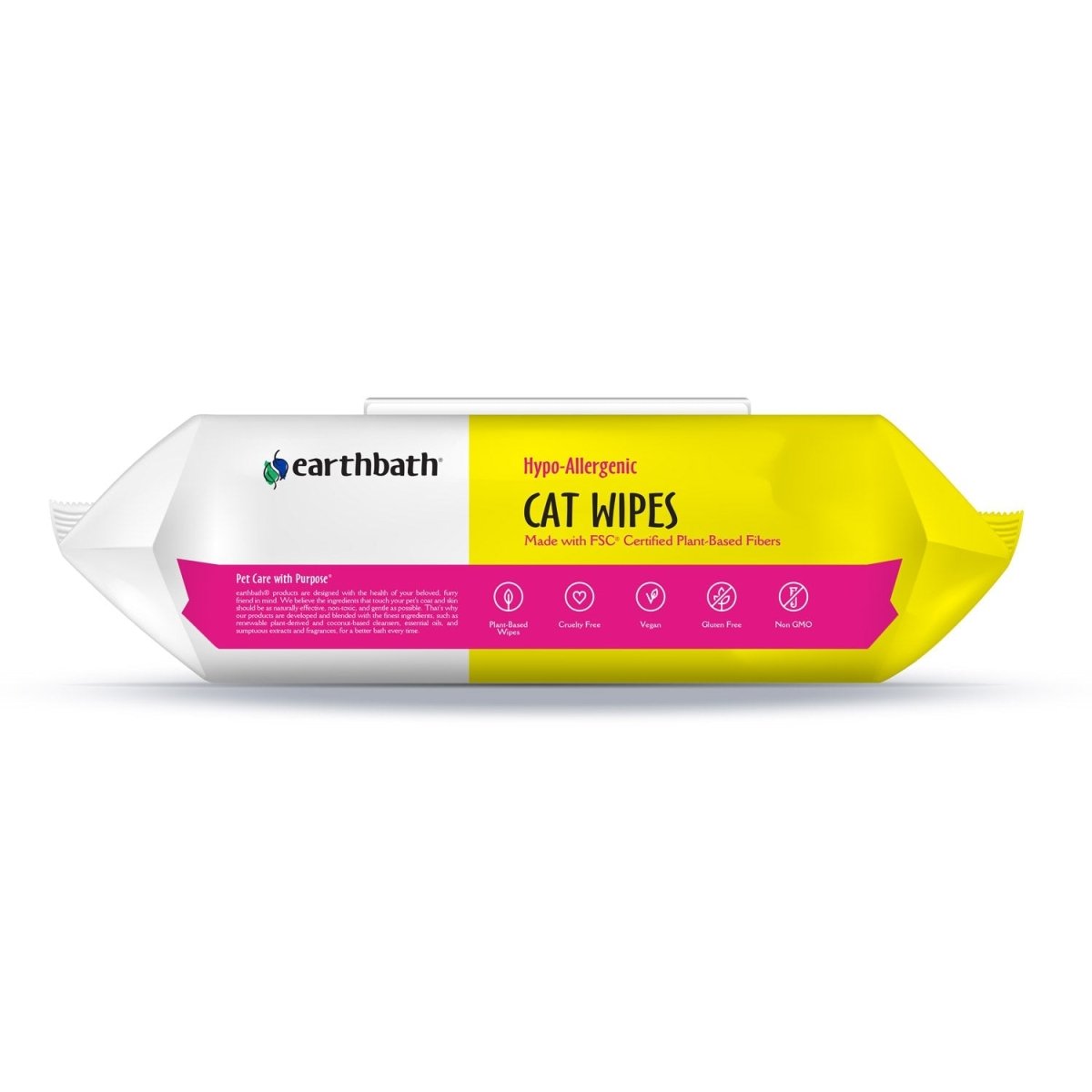 earthbath® Hypo - Allergenic Cat Grooming Wipes, Fragrance Free, Cleans & Conditions, 100 ct plant - based wipes in re - sealable pouch - Shopivet.com