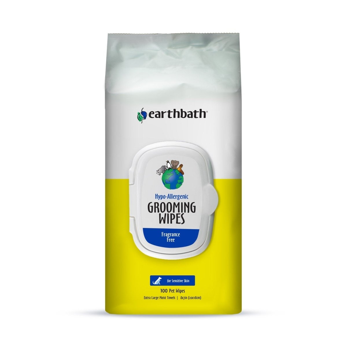 earthbath® Hypo - Allergenic Grooming Wipes, Fragrance Free, Cleans & Conditions, 100 ct plant - based wipes in re - sealable pouch - Shopivet.com
