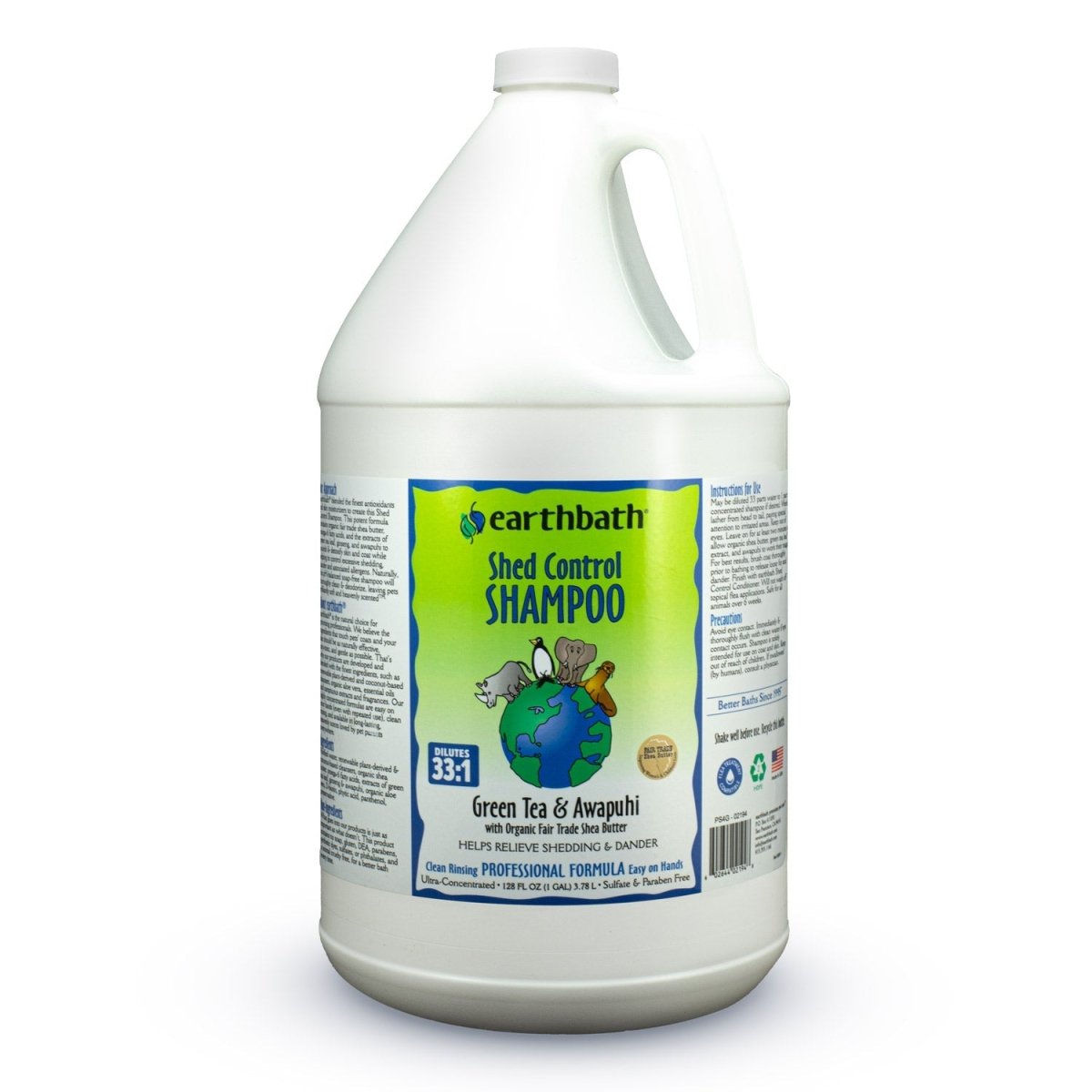 earthbath® Shed Control Shampoo, Green Tea & Awapuhi with Organic Fair Trade Shea Butter, Helps Relieve Shedding & Dander, Made in USA, 128 oz (1 Gallon) - Shopivet.com