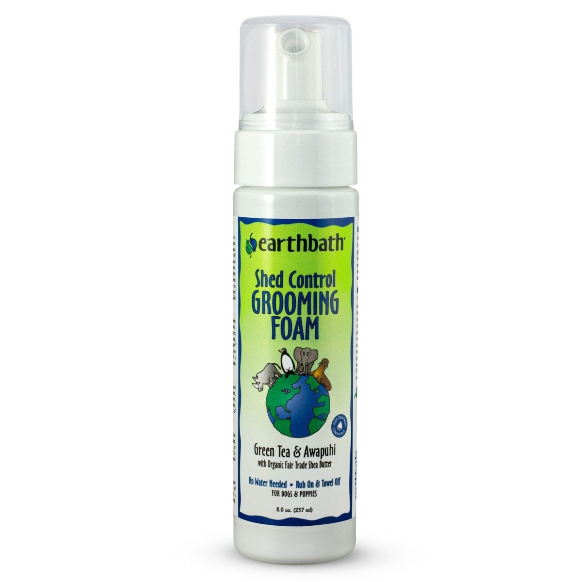 earthbath® Shed Control Waterless Foam for Dogs & Puppies, Green Tea & Awapuhi, Made in USA, 8 oz pump - Shopivet.com