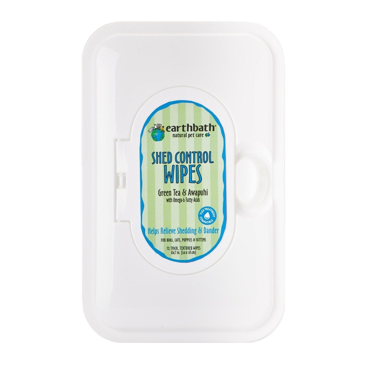 earthbath® Shed Control Wipes, Green Tea & Awapuhi with Omega - 6 Fatty Acids, 72 ct re - sealable container - Shopivet.com