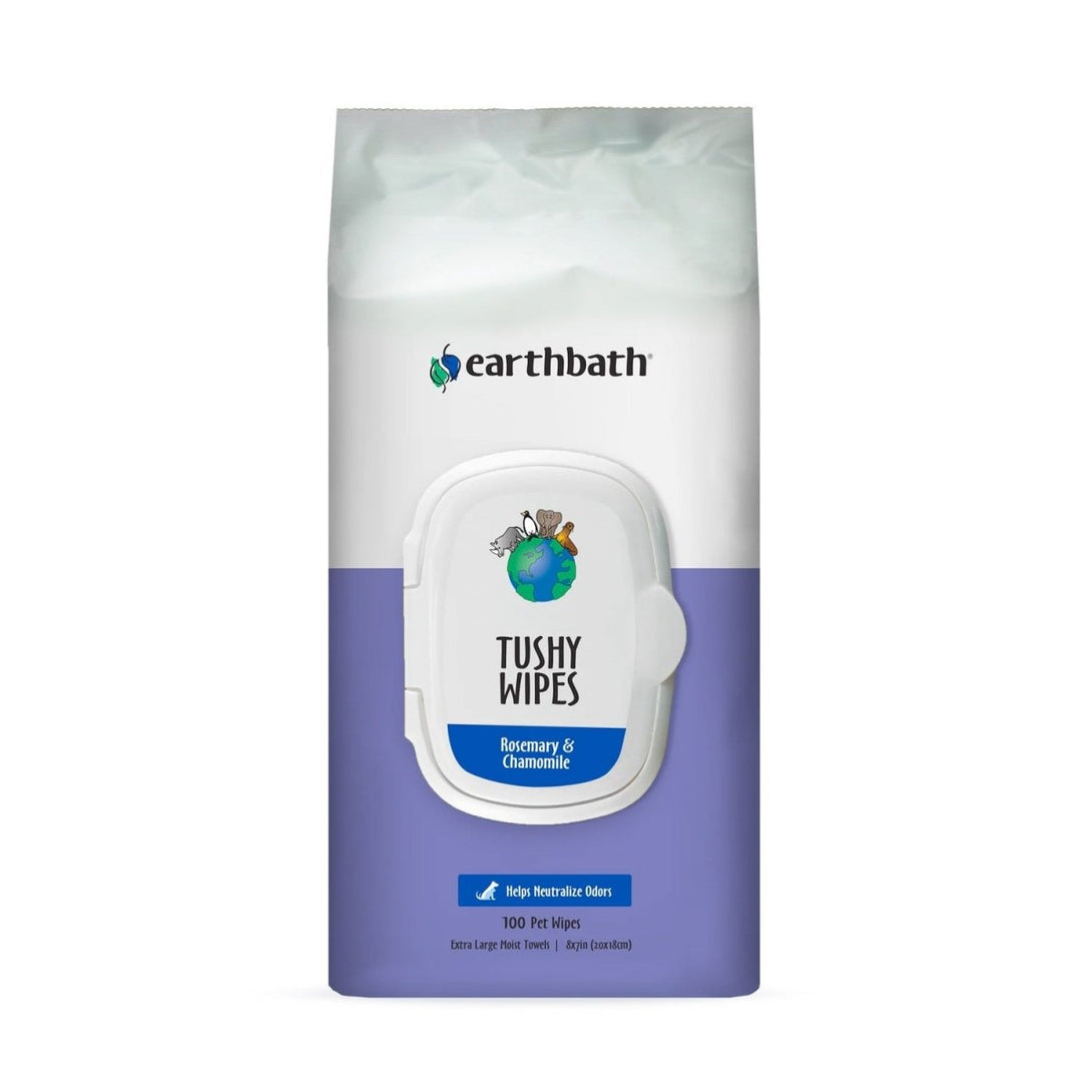 earthbath Tushy Wipes, Rosemary & Chamomile Odor - Eating Enzymes & Baking Soda, 100 ct wipes in re - sealable pouch - Shopivet.com