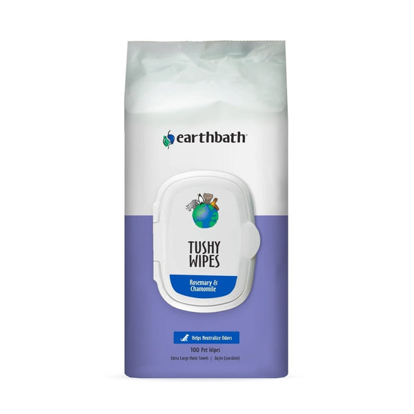 earthbath Tushy Wipes, Rosemary & Chamomile Odor - Eating Enzymes & Baking Soda, 100 ct wipes in re - sealable pouch - Shopivet.com