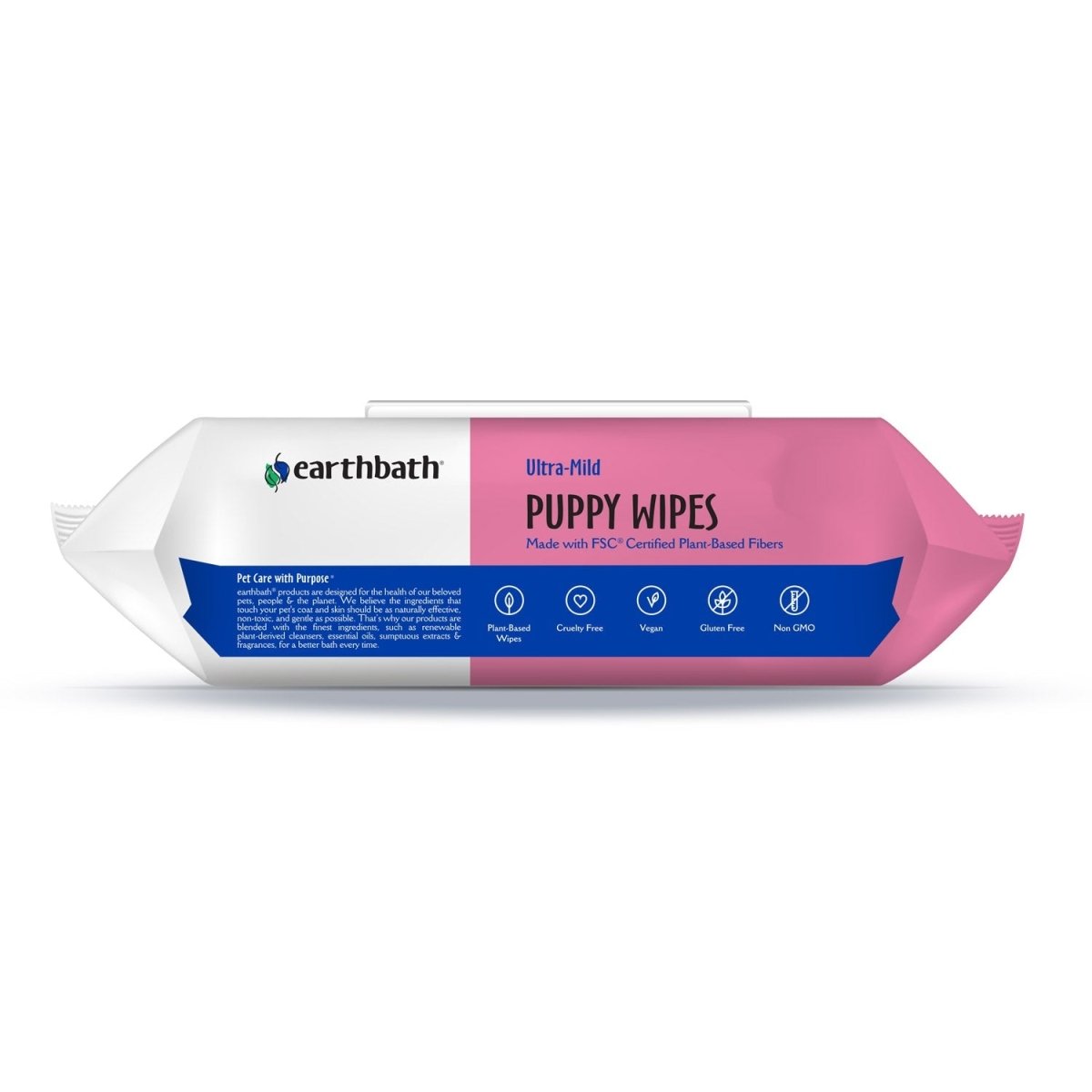 earthbath® Ultra - Mild Puppy Wipes, Wild Cherry, Cleans & Conditions, 100 ct plant - based wipes in re - sealable pouch - Shopivet.com