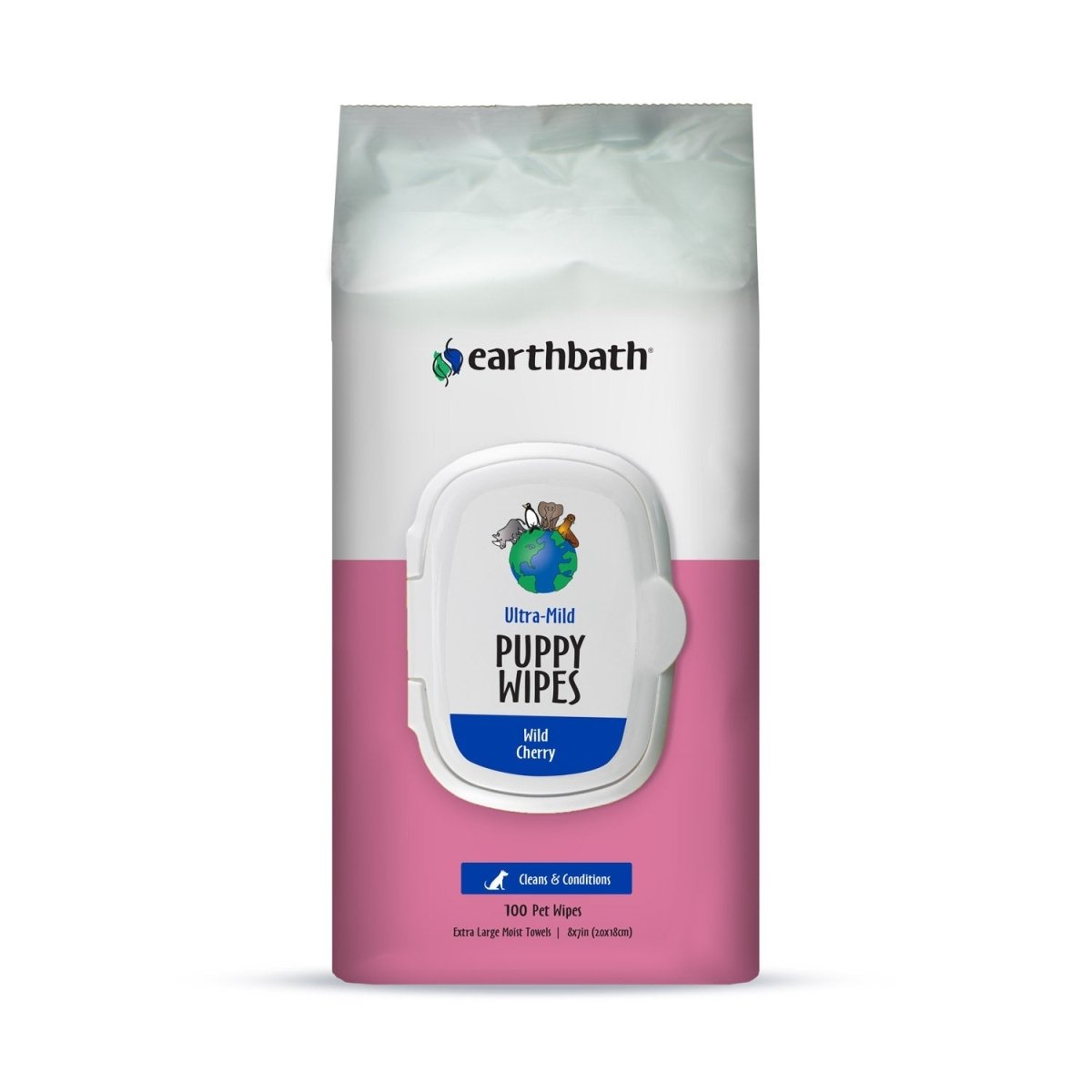 earthbath® Ultra - Mild Puppy Wipes, Wild Cherry, Cleans & Conditions, 100 ct plant - based wipes in re - sealable pouch - Shopivet.com