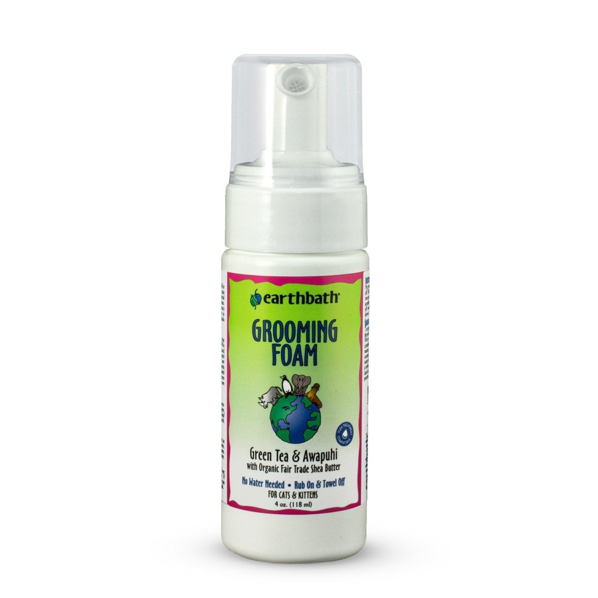 earthbath® Waterless Grooming Foam for Cats & Kittens, Green Tea Leaf Essence, Made in USA, 4 oz pump - Shopivet.com