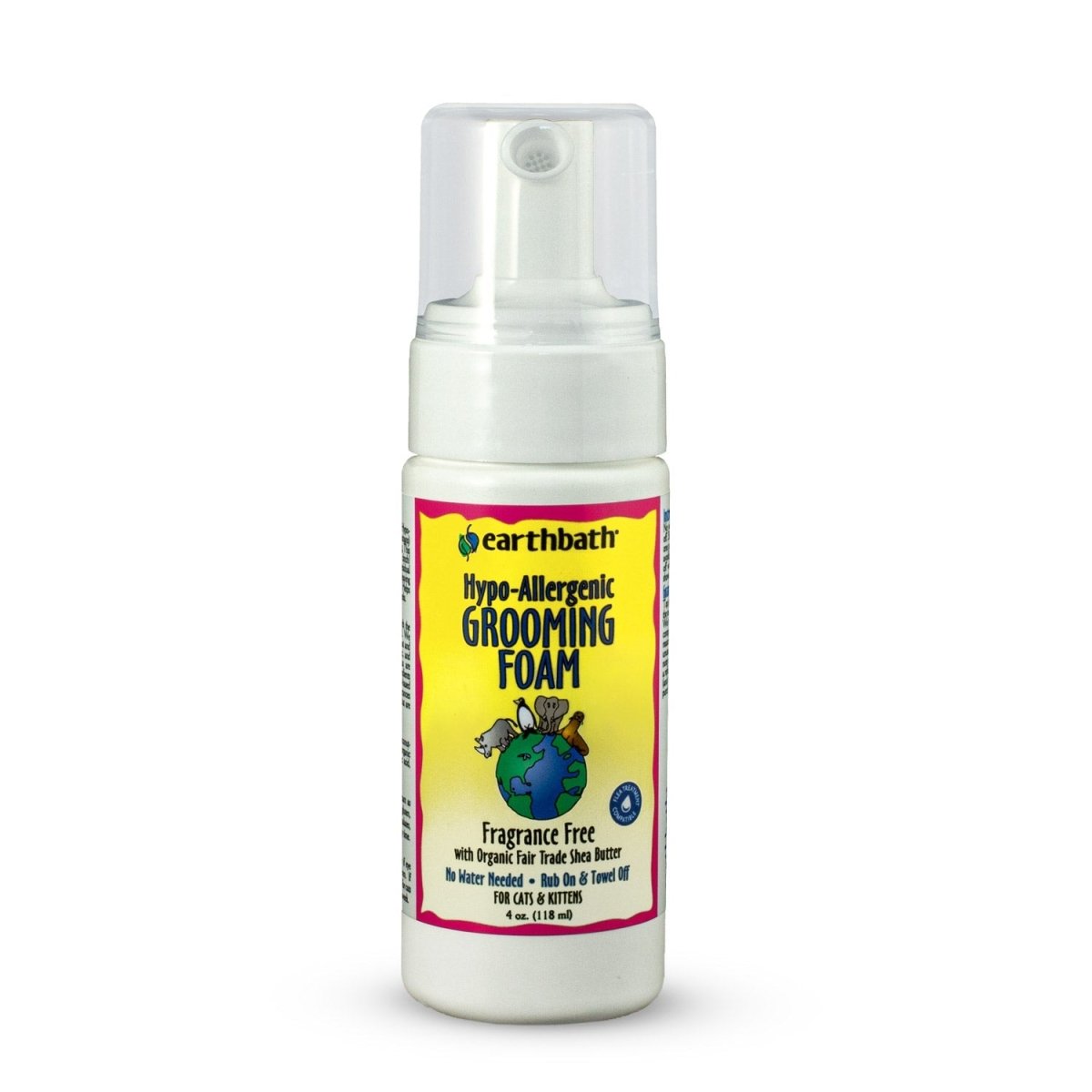 earthbath® Waterless Grooming Foam for Cats & Kittens, Hypo - Allergenic & Fragrance Free, Made in USA, 4 oz pump - Shopivet.com