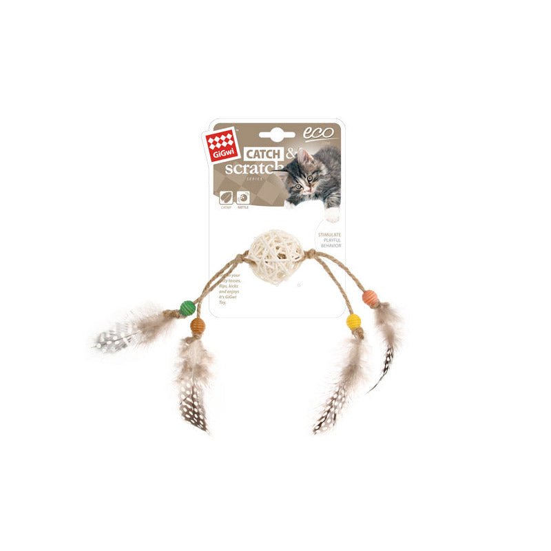 Eco Line Catch Scratch with Rattle Wood / Feather / Rattan - Shopivet.com