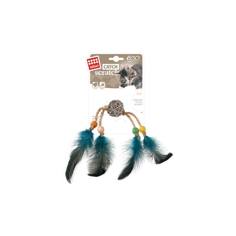 Eco Line Catch Scratch with Rattle Wood / Feather / Rattan - Shopivet.com