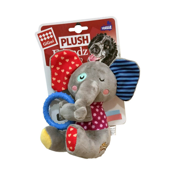 Elephant Plush Friendz with Squeaker & TPR Ring - Shopivet.com