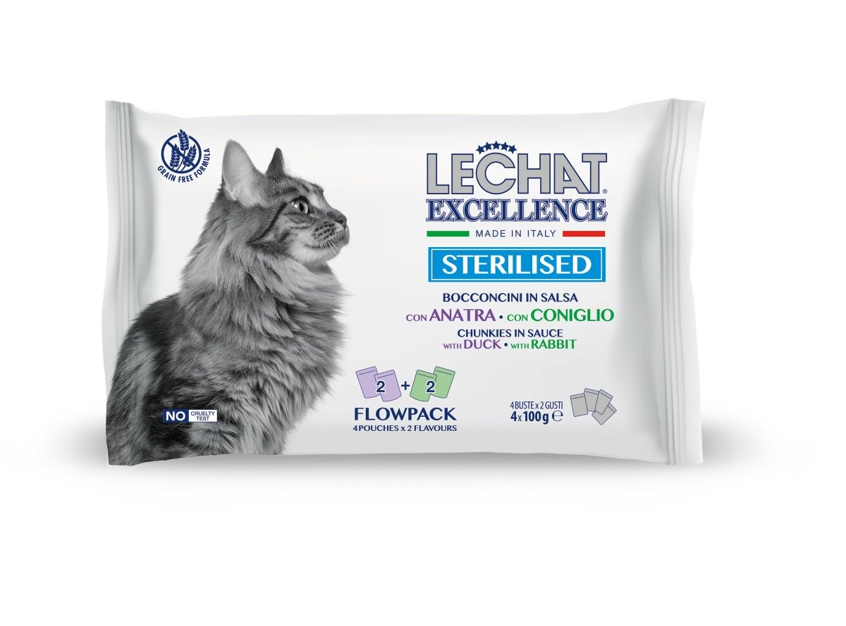 Excellence - Cat Wet Pouches Flow Pack STERILIZED duck/rabbit - Pack of 4 - Shopivet.com