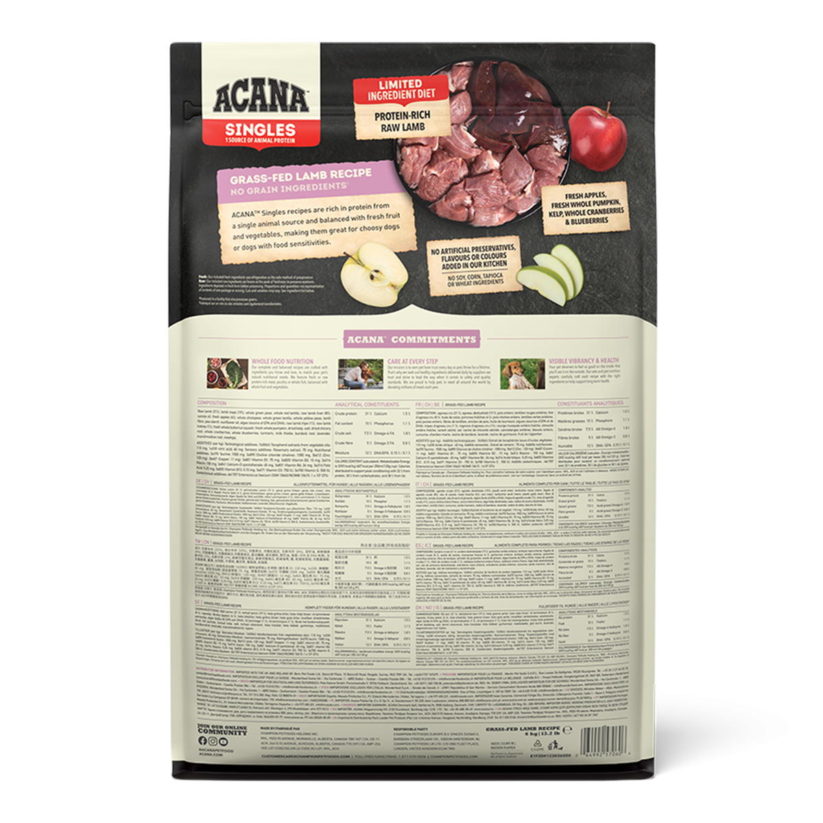Acana Singles Limited Ingredient Diet Grass-Fed Lamb Recipe Dry Dog Food - 6kg