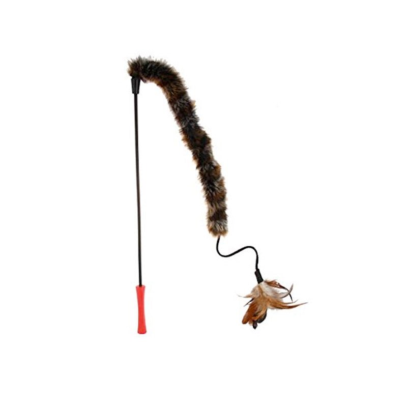 Feather Teaser with Natural Plush Tail and TPR Handle - Shopivet.com
